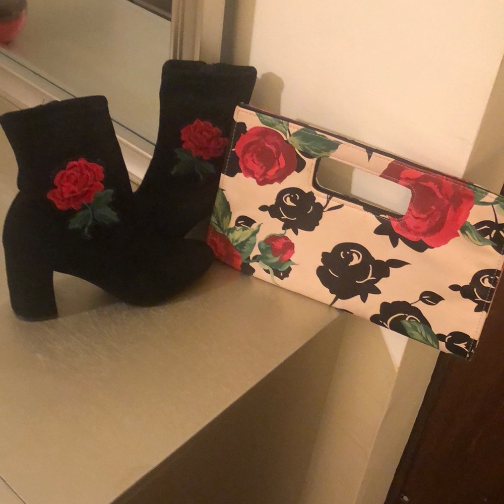 Black block heel boots